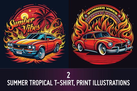 Download Summer T Shirt Design Red Car with Fire - Premium Resources