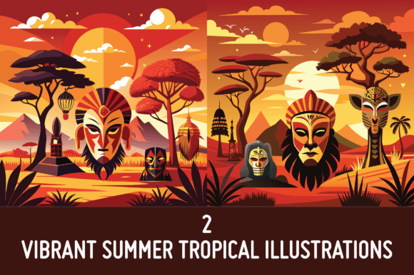 Download 2 African Savannah Summer Illustrations - Premium Bundle