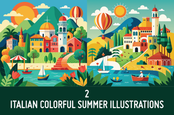 Download 2 Italian Colorful Summer Illustrations - Premium Bundle